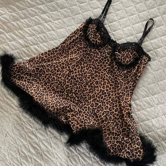 Victoria's Secret Other - Victoria's Secret Leopard Print Chemise with Black Lace Trim